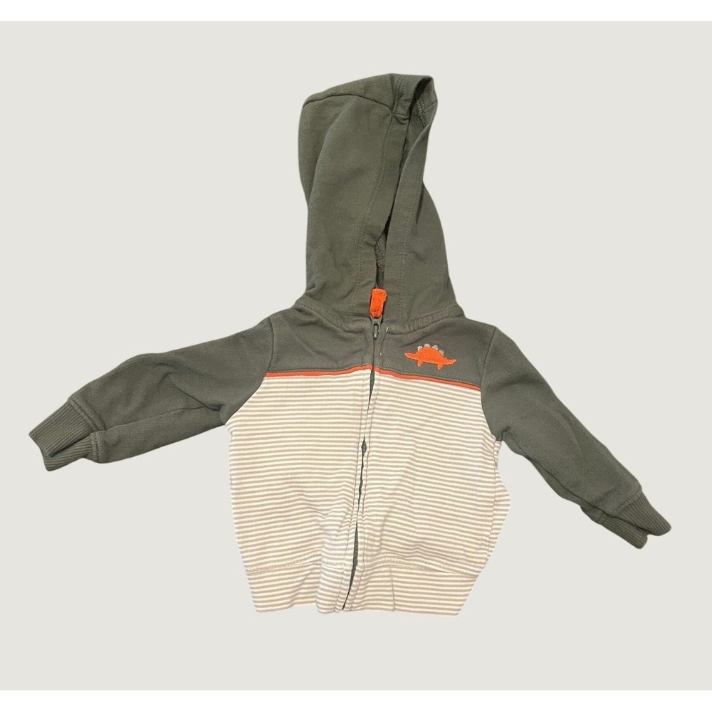 Carter's Zip Up Hoodie Baby 3M Green Striped Dino 1633